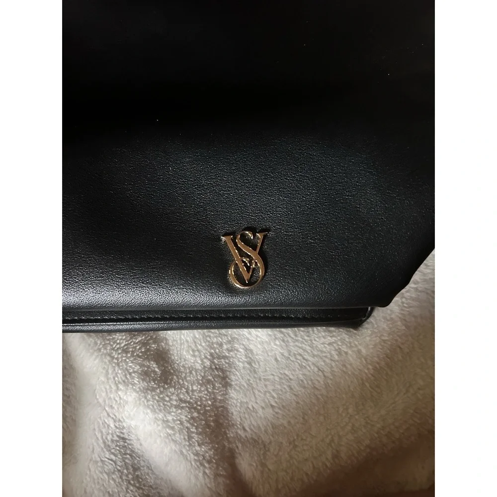 Victoria's Secret VS Black Faux Leather Hobo Shoulder Bag‎ Bow Strap Large Tote